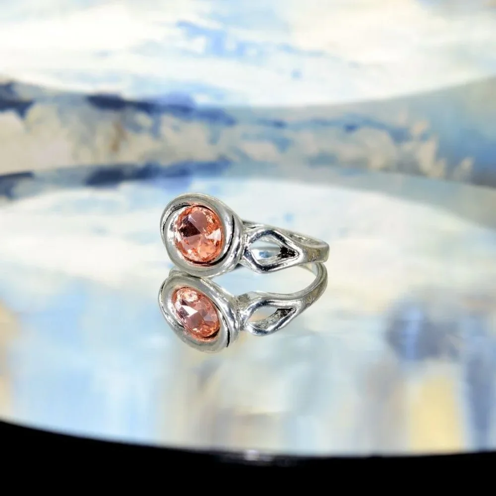 Zalia Oval Modern Silver Ring with Tourmaline Pink Colored Crystal Sz 9 Gift Box